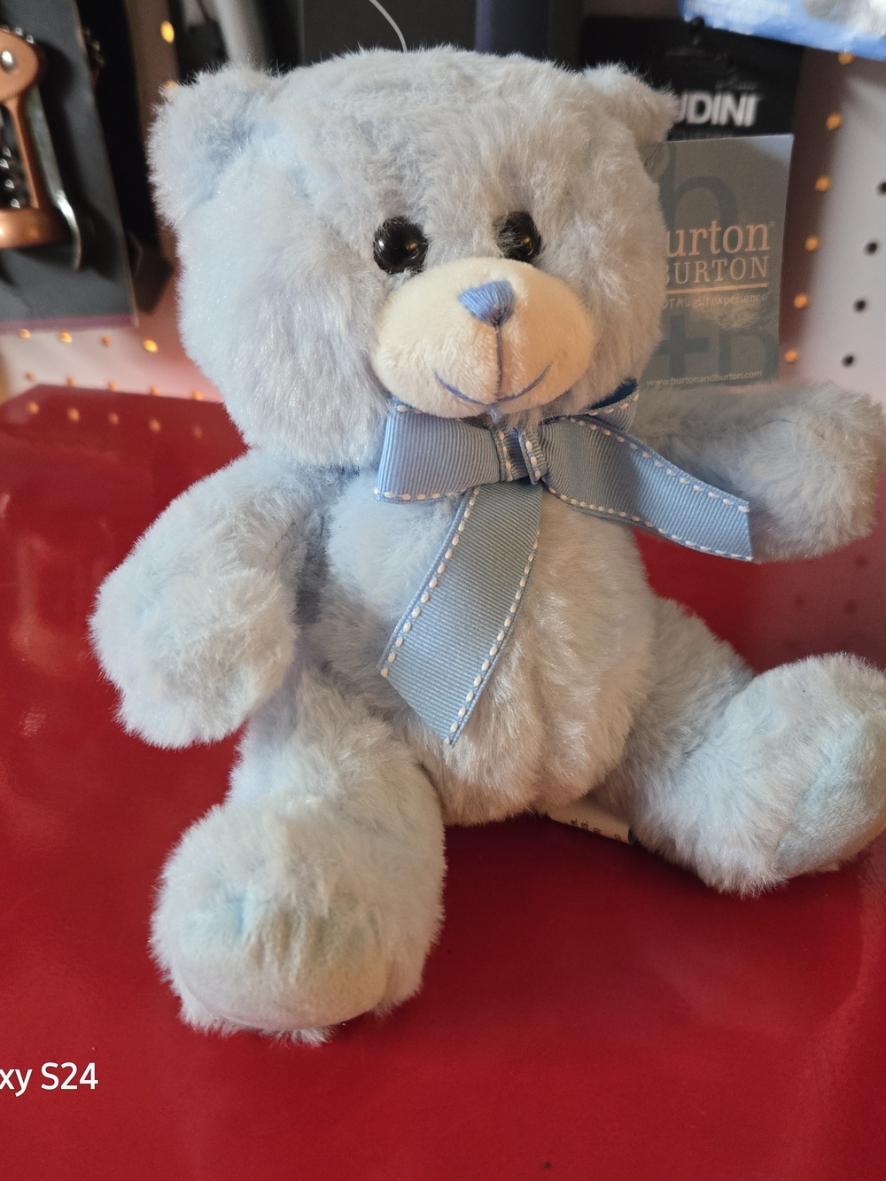 Burton Light Blue Plush Teddy Bear with Ribbon